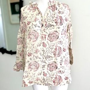 Madewell Floral Print Sheer Casual Crepe Blouse